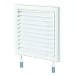 kratka wentylacyjna 187x187 mm z siatką, regulowaną żaluzją i kołnierzem fi 150 mm, biała