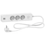 Odace, przedłużacz 3-gniazdowy z łącznikiem 2xUSB, 1,5m biały