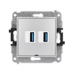 MINI Mechanizm gniazda podwójnego 2xUSB A-A 3.0, bez pola opisowego srebrny metalik
