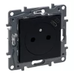Niloe Step - gniazdo zasilające 2P+Z z USB typu C umieszczonym w plakietce, zaciski automatyczne, z przesłoną- kolor czarny, Legrand