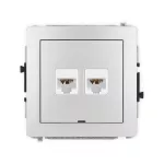 DECO Mechanizm gniazda komputerowego podwójnego 2xRJ45, kat. 6A, 8-stykowy, bez pola opisowego srebrny metalik