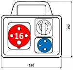 Rozdzielnica 1*16A 4p, 1*250V,wył.L-0-P, IP54 + uchwyt /niska podstawa/