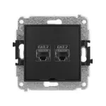 MINI Mechanizm gniazda komputerowego podwójnego 2xRJ45, kat. 7, ekranowany, 8-stykowy, bez pola opisowego czarny mat