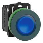 Podświetlany przycisk, Harmony XB5, płaski, plastik, niebieski, Ø30, LED, 24 V AC/DC, 1 NO + 1 NC