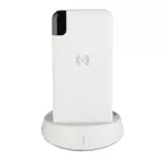 Power Bank z wyświetlaczem LED i ładowaniem indukcyjnym / Baza Biurkowa / Litowo Polimerowy - 3.7V, 8000mAh / Biały
