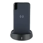 Power Bank z wyświetlaczem LED i ładowaniem indukcyjnym / Baza Biurkowa / Litowo Polimerowy - 3.7V, 8000mAh / Granatowy