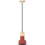 Lampa Wisząca / Beton + Drewno / Czerwony / Średnica: 125