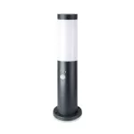 Słupek ogrodowy z PIR / Obudowa: Stal nierdzewna / Wysokość: 45cm / Gniazdo: E27 / IP44 / Kolor: Szary
