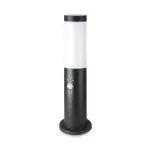 Słupek ogrodowy z PIR / Obudowa: Stal nierdzewna / Wysokość: 45cm / Gniazdo: E27 / IP44 / Kolor: Czarny