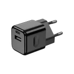 Ładowarka Sieciowa Fast Charger USB + USB C / 20W / Power Delivery / Wtyczka EU / Czarna