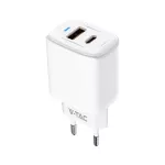Ładowarka Sieciowa Fast Charger USB + USB C / 20W / Wtyczka EU / Biała