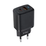Ładowarka Sieciowa Fast Charger USB + USB C / 20W / Wtyczka EU / Czarny
