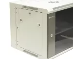 Szafa wisząca dzielona 19'' 9U, drzwi blacha/szkło, ściągane osłony boczne z zamkiem, tył zamek 600×550×500 szer./gł./wys. mm; RAL: szafa 7044