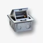 Box blatowy mini 3M" – puszka blatowa do montażu gniazd standardu 22,5x45 mm ( 45x45 mm); uchylna, mechanizm otwierania soft/push, mediaport, pojemność 3M, materiał: żywica/aluminium, wym. 123x120x65 mm, w komplecie z puszką montażową, kolor biały