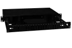 Przełącznica wysuwana 19" 1U 24xSC duplex teleskopowa (SC Duplex / LC Quad), czarna; w komplecie kasety światłowodowe na 48 wł. i dławiki