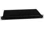 Przełącznica wysuwana 19" 1U 24xSC simplex teleskopowa (SC Simplex / E2000 / MTRJ / LC Duplex), czarna; w komplecie kasety światłowodowe na 24 wł. i dławiki