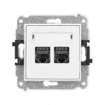 MINI Mechanizm gniazda komputerowego podwójnego 2xRJ45, kat. 7, ekranowany, 8-stykowy biały mat