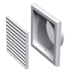 kratka wentylacyjna 188x188 mm z siatką i kołnierzem fi 150 mm, biała