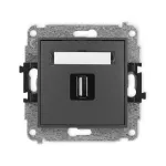ICON Mechanizm gniazda pojedynczego USB A-A 2.0 grafitowy mat