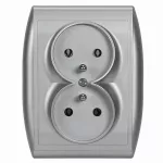 PT-6N Gniazdo wtyczkowe podwójne-NOVA- p/t 2x2p+Z 16A, 250V komplet srebrny