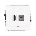 DECO Mechanizm gniazda pojedynczego HDMI 2.0, 4K + gniazda komp. poj. 1xRJ45, kat. 6, ekranowany, 8-stykowy, bez pola opisowego biały