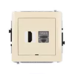 DECO Mechanizm gniazda pojedynczego HDMI 2.1, 8K + gniazda komp. poj. 1xRJ45, kat. 8, ekranowany, 8-stykowy, bez pola opisowego beżowy