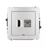 DECO Mechanizm gniazda pojedynczego HDMI 2.0, 4K + gniazda komp. poj. 1xRJ45, kat. 6, ekranowany, 8-stykowy, bez pola opisowego srebrny metalik