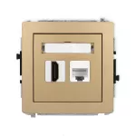 DECO Mechanizm gniazda pojedynczego HDMI 2.0, 4K + gniazda komp. poj. 1xRJ45, kat. 6A, 8-stykowy złoty metalik