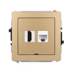 DECO Mechanizm gniazda pojedynczego HDMI 2.1, 8K + gniazda komp. poj. 1xRJ45, kat. 6A, 8-stykowy, bez pola opisowego złoty metalik