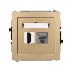 DECO Mechanizm gniazda pojedynczego HDMI 2.1, 8K + gniazda komp. poj. 1xRJ45, kat. 8, ekranowany, 8-stykowy złoty metalik