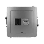 DECO Mechanizm gniazda pojedynczego HDMI 2.0, 4K + gniazda komp. poj. 1xRJ45, kat. 6, ekranowany, 8-stykowy, bez pola opisowego grafitowy