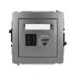 DECO Mechanizm gniazda pojedynczego HDMI 2.1, 8K + gniazda komp. poj. 1xRJ45, kat. 8, ekranowany, 8-stykowy grafitowy
