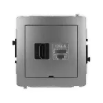 DECO Mechanizm gniazda pojedynczego HDMI 2.1, 8K + gniazda komp. poj. 1xRJ45, kat. 8, ekranowany, 8-stykowy, bez pola opisowego grafitowy