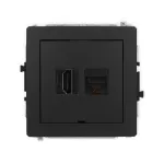 DECO Mechanizm gniazda pojedynczego HDMI 2.1, 8K + gniazda komp. poj. 1xRJ45, kat. 6A, 8-stykowy, bez pola opisowego czarny mat
