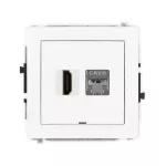 DECO Mechanizm gniazda pojedynczego HDMI 2.0, 4K + gniazda komp. poj. 1xRJ45, kat. 6, ekranowany, 8-stykowy, bez pola opisowego biały mat