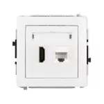 DECO Mechanizm gniazda pojedynczego HDMI 2.1, 8K + gniazda komp. poj. 1xRJ45, kat. 6A, 8-stykowy biały mat