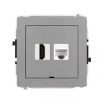 DECO Mechanizm gniazda pojedynczego HDMI 2.1, 8K + gniazda komp. poj. 1xRJ45, kat. 6A, 8-stykowy, bez pola opisowego szary mat
