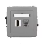 DECO Mechanizm gniazda pojedynczego HDMI 2.1, 8K + gniazda komp. poj. 1xRJ45, kat. 8, ekranowany, 8-stykowy szary mat