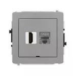 DECO Mechanizm gniazda pojedynczego HDMI 2.1, 8K + gniazda komp. poj. 1xRJ45, kat. 8, ekranowany, 8-stykowy, bez pola opisowego szary mat