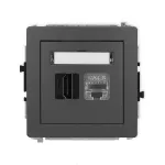 DECO Mechanizm gniazda pojedynczego HDMI 2.1, 8K + gniazda komp. poj. 1xRJ45, kat. 8, ekranowany, 8-stykowy grafitowy mat