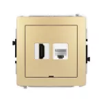 DECO Mechanizm gniazda pojedynczego HDMI 2.1, 8K + gniazda komp. poj. 1xRJ45, kat. 6A, 8-stykowy, bez pola opisowego złoty