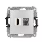 ICON Mechanizm gniazda pojedynczego HDMI 2.1, 8K + gniazda komp. poj. 1xRJ45, kat. 8, ekranowany, 8-stykowy, bez pola opisowego srebrny metalik