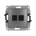 ICON Mechanizm gniazda pojedynczego HDMI 2.1, 8K + gniazda komp. poj. 1xRJ45, kat. 6A, 8-stykowy, bez pola opisowego grafitowy