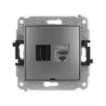 ICON Mechanizm gniazda pojedynczego HDMI 2.1, 8K + gniazda komp. poj. 1xRJ45, kat. 8, ekranowany, 8-stykowy, bez pola opisowego grafitowy