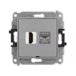 ICON Mechanizm gniazda pojedynczego HDMI 2.0, 4K + gniazda komp. poj. 1xRJ45, kat. 6, ekranowany, 8-stykowy, bez pola opisowego szary mat
