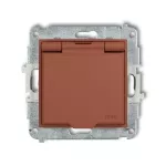 ICON Mechanizm gniazda bryzgoszczelnego z uziemieniem 2P+Z (klapka terakota, przesłony torów prądowych) terakota
