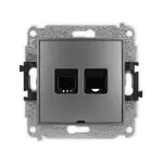 ICON Mechanizm gniazda telefonicznego pojedynczego 1xRJ11 + komputerowego pojedynczego 1xRJ45, kat. 5e, 8-stykowy, beznarzędziowe, bez pola opisowego grafitowy