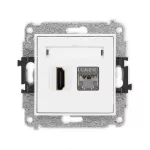 MINI Mechanizm gniazda pojedynczego HDMI 2.0, 4K + gniazda komp. poj. 1xRJ45, kat. 6, ekranowany, 8-stykowy biały