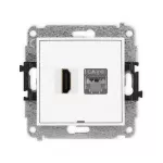 MINI Mechanizm gniazda pojedynczego HDMI 2.0, 4K + gniazda komp. poj. 1xRJ45, kat. 6, ekranowany, 8-stykowy, bez pola opisowego biały