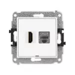 MINI Mechanizm gniazda pojedynczego HDMI 2.1, 8K + gniazda komp. poj. 1xRJ45, kat. 8, ekranowany, 8-stykowy, bez pola opisowego biały